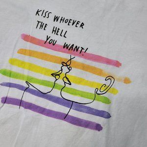 The relaxed Tee kiss whoever the hell you want LGBTQIA+ tee shirt white rainbow